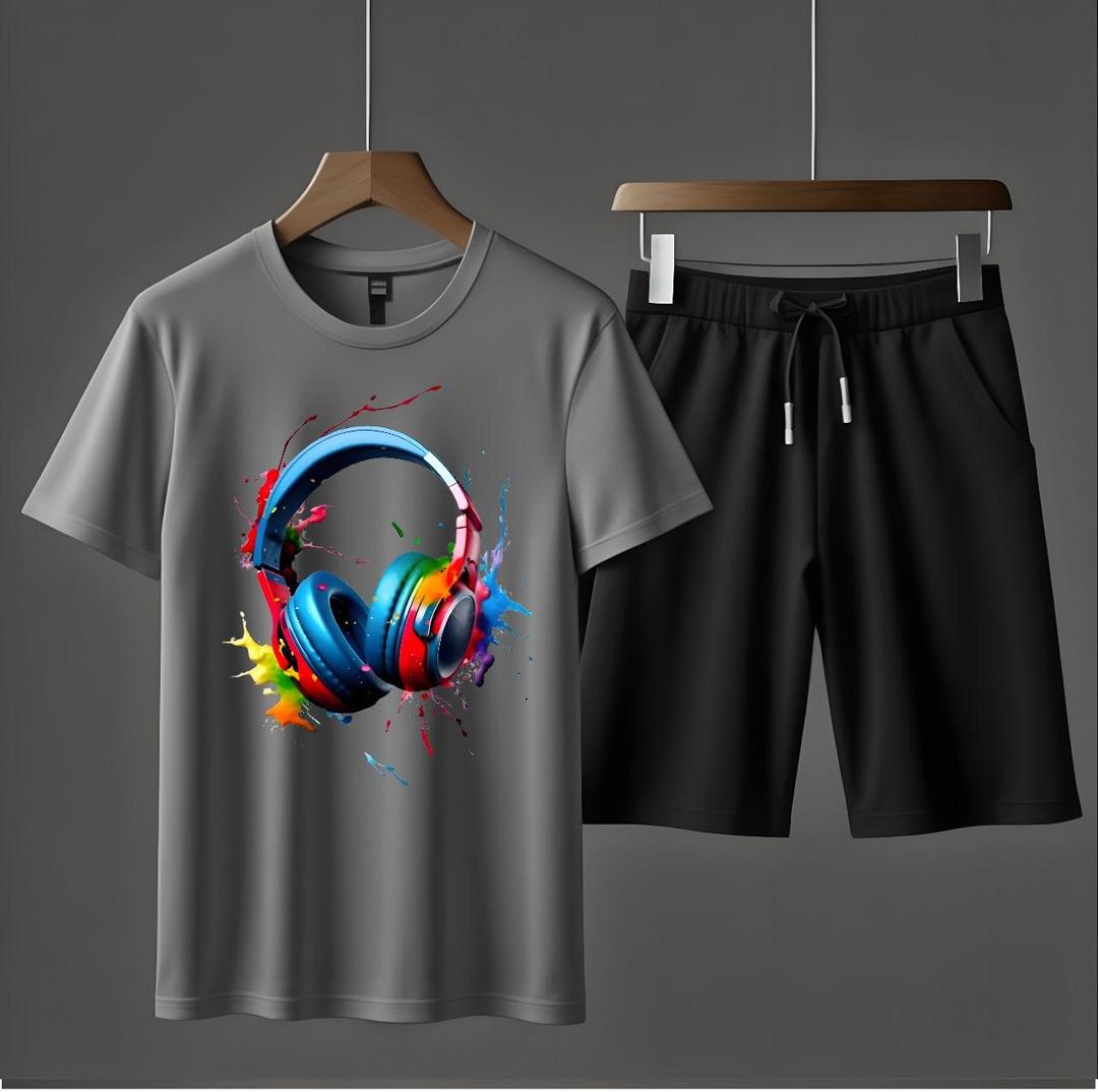 2 Pcs Men's Cotton Plain T-Shirt & Shorts Tracksuit