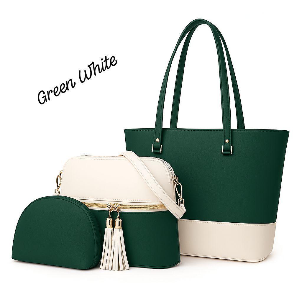 Women's PU Leather Plain Hand Bag Set