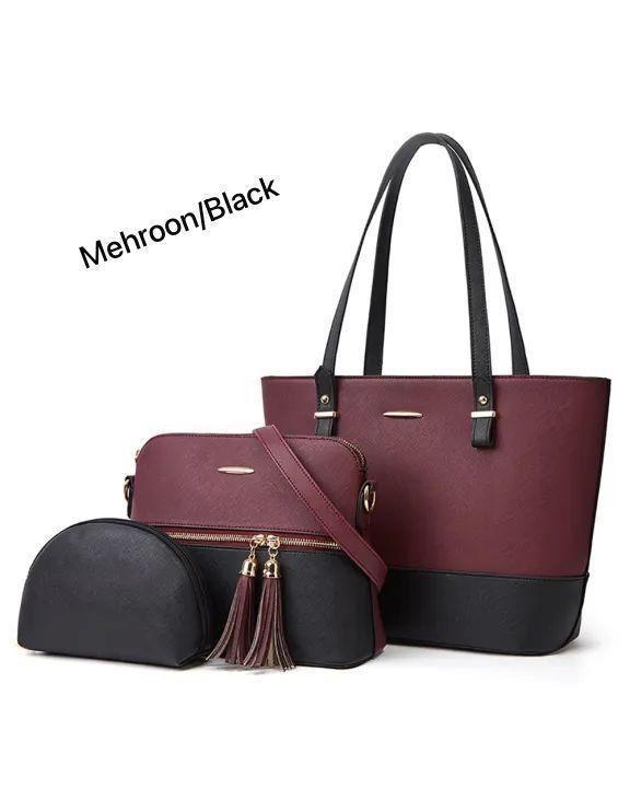Women's PU Leather Plain Hand Bag Set