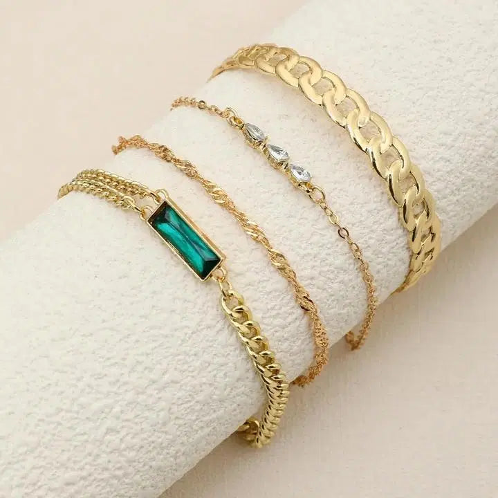 4 Pcs Gold Plated Crystal Charm Bracelet