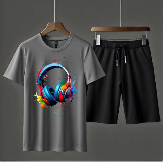 2 Pcs Men's Cotton Plain T-Shirt & Shorts Tracksuit