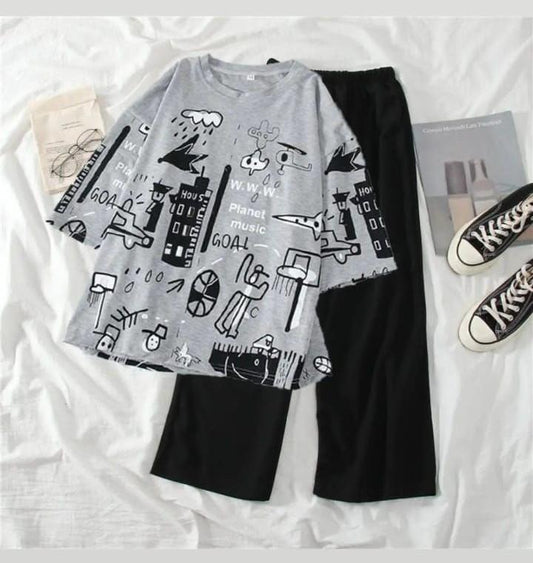 2 Pcs Women's Stitched Cotton Jersey Printed Night Suit
