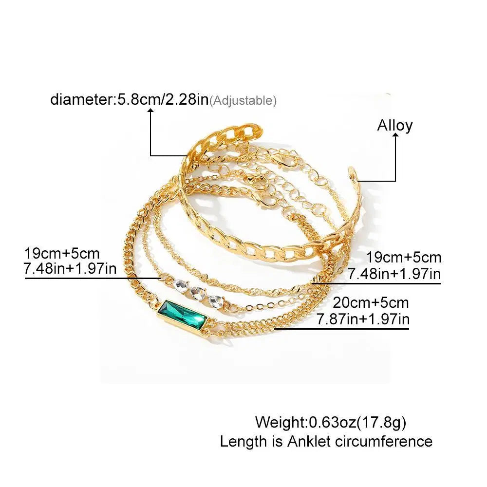 4 Pcs Gold Plated Crystal Charm Bracelet