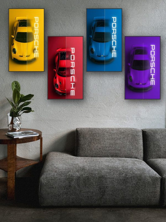 Set Of 4 Car Design Sticky Photo Tiles – Wall Frames For home and office